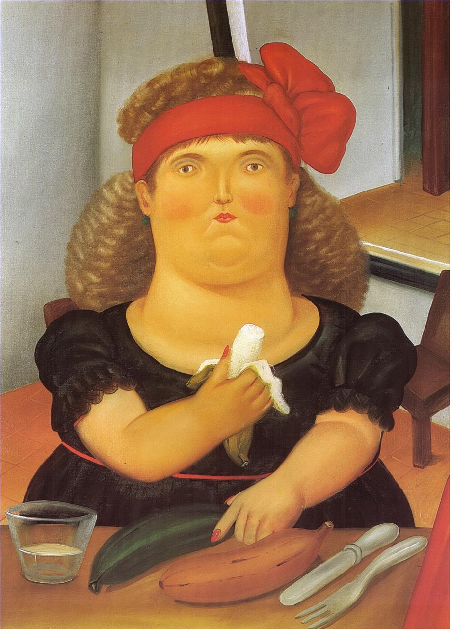 Woman Eating a Bannana Fernando Botero Oil Paintings